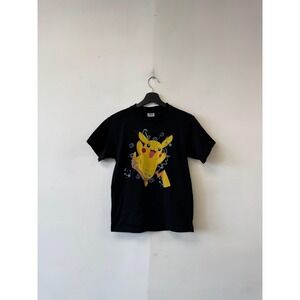VTG Pokemon Pikachu Shirt Kids XL Black PRO Super Heavy Graphic Tee Anime Gaming